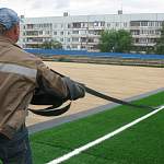 На боровичском стадионе «Волна» начала расти трава. Пластиковая