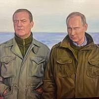 На выставке в Нижнем Новгороде можно увидеть портрет Владимира Путина и Дмитрия Медведева по новгородским мотивам
